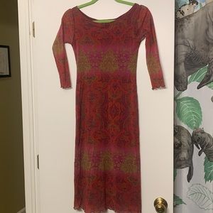 Weston Wear Mesh Midi dress - Red Paisley Baroque Jacquard Pattern - Size Small